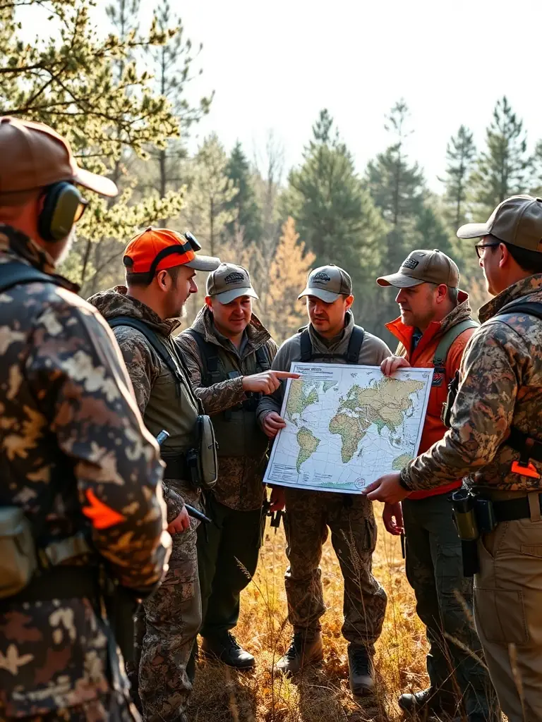 An image showing a group of hunters receiving training on ethical hunting practices and wildlife conservation techniques.