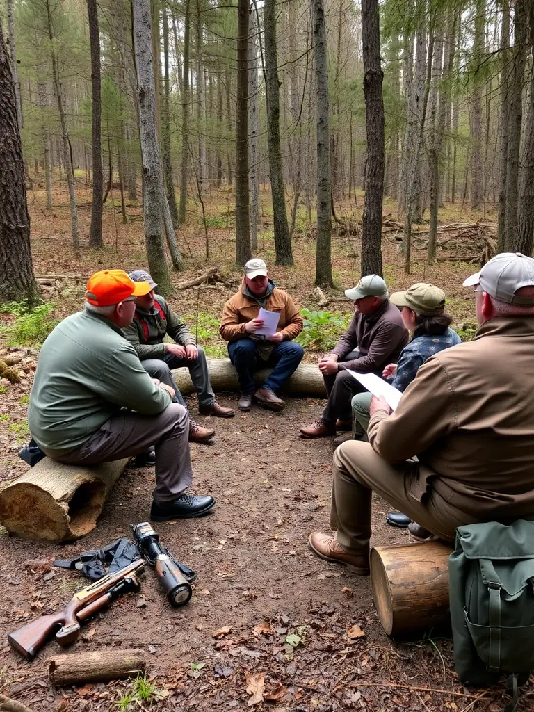 A photo of a training session for new hunters, demonstrating ethical hunting practices and safety protocols, led by experienced members of the association.