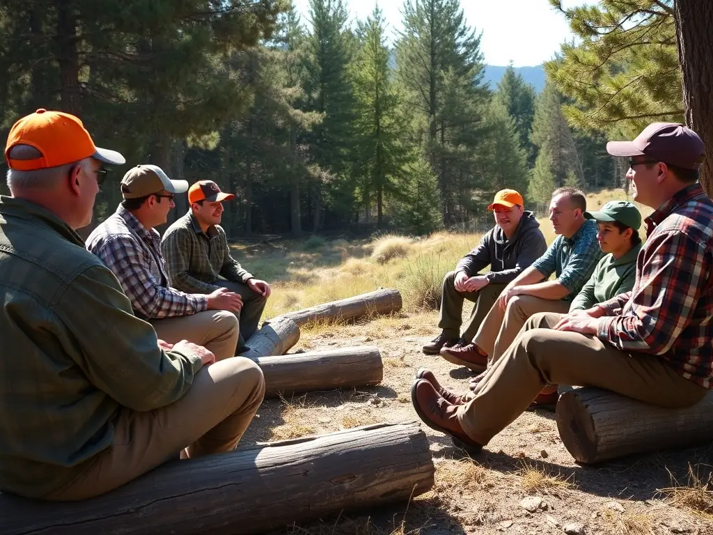 A photograph featuring association members leading an educational workshop on responsible hunting practices for young hunters. The image emphasizes the importance of ethical hunting and conservation education.