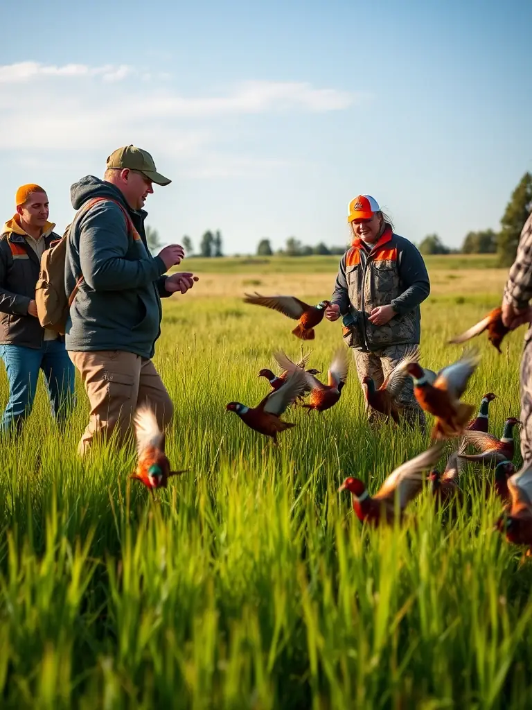 Image depicting the release of pheasants into a managed hunting area, showcasing the association's efforts to maintain healthy game populations for sustainable hunting.